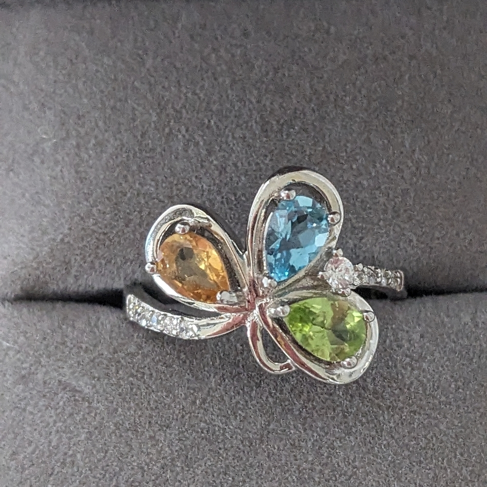 🆕 925 Sterling Silver Ring Pear Topaz Peridot Natural Gemstone Size 8 Stamped